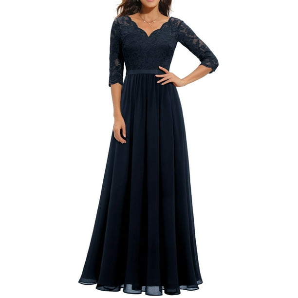 Sunisery Womens Formal Bridesmaid Dress Patchwork Lace V Neck Evening ...