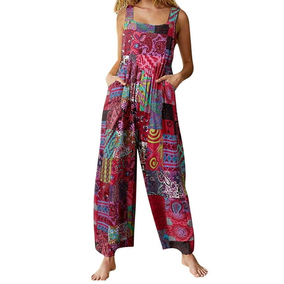 Sunisery Womens Harem Jumpsuit Casual Loose Boho Floral Doodle Pants One Piece Overalls