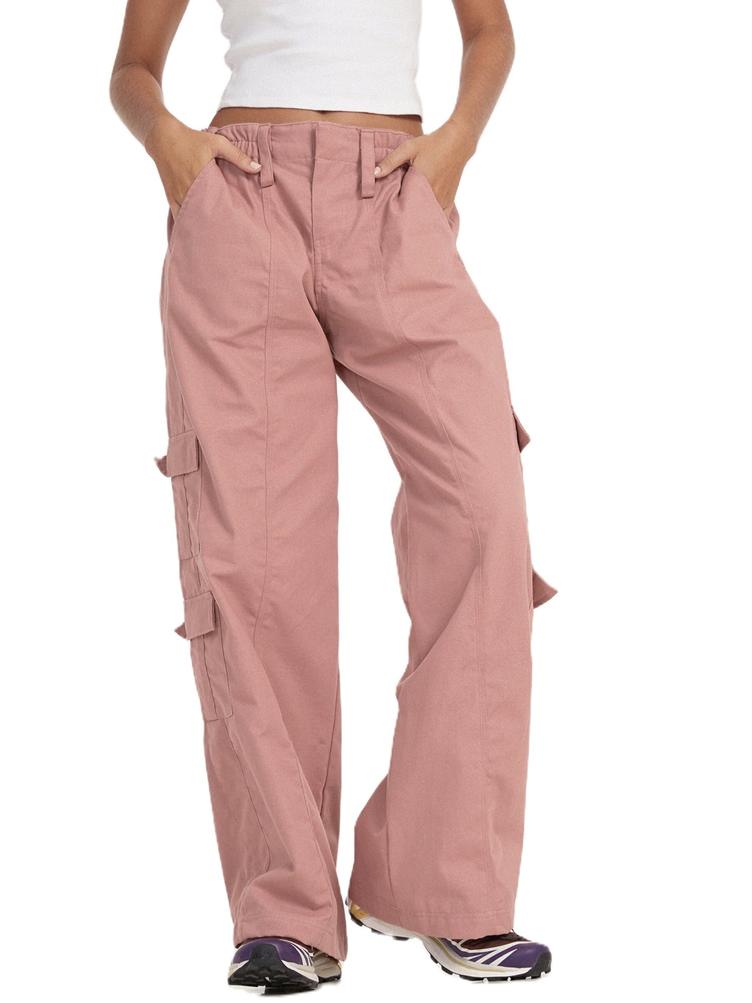 Sunisery Womens High Waist Baggy Cargo Pants Flap Pocket Relaxed Fit