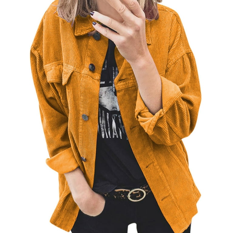 Sunisery Womens Jackets Lightweight Casual Corduroy Shirt Long Sleeve  Button Down Coat Oversized Blouse Tops