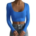 thumbnail image 1 of Sunisery Womens Long Sleeve Slim Fit Basic Knit Crop Top Y2k Fitted Tee Shirt Skinny Tight T-Shirt Streetwear, 1 of 6