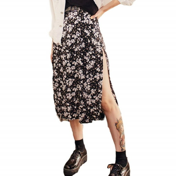 Sunisery Womens Sexy Split Skirt Leopard Print High Low Split A Line Midi Skirt High Waist Elasticized Wrap Skirts