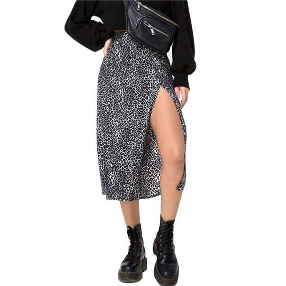 Sunisery Womens Sexy Split Skirt Leopard Print High Low Split A Line Midi Skirt High Waist Elasticized Wrap Skirts