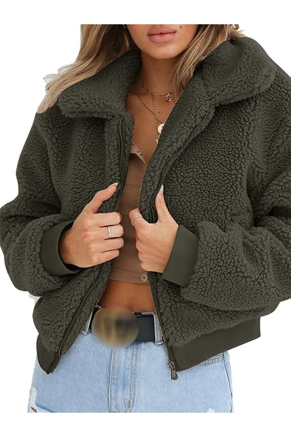 Womens Thick Warm Teddy Bear Pocket Fleece Jacket Coat Zip Up Outwear Overcoat