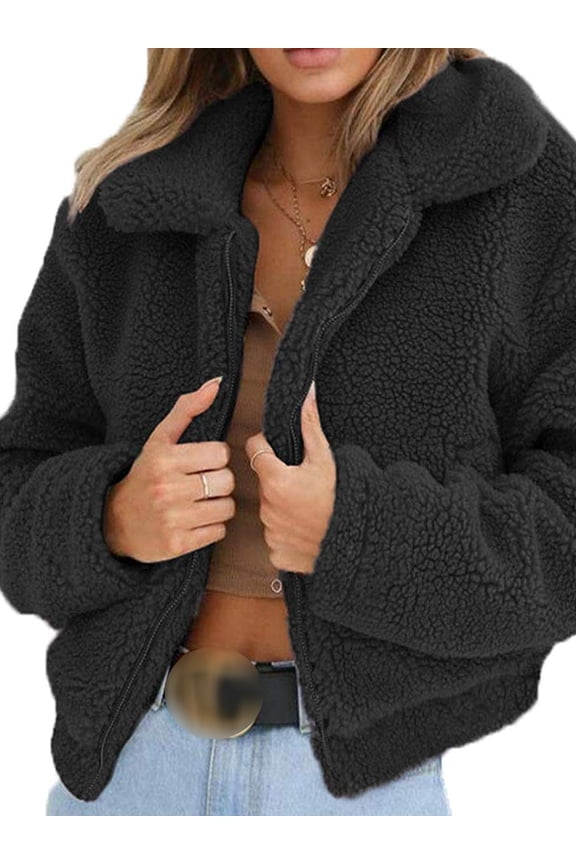 Womens Thick Warm Teddy Bear Pocket Fleece Jacket Coat Zip Up Outwear Overcoat