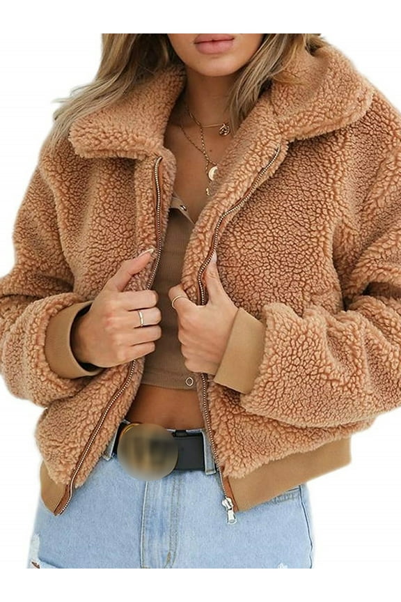 Womens Thick Warm Teddy Bear Pocket Fleece Jacket Coat Zip Up Outwear Overcoat