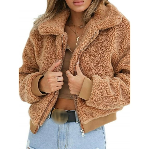 Sunisery Womens Thick Warm Teddy Bear Pocket Fleece Jacket Coat Zip Up Outwear Overcoat