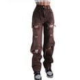 thumbnail image 1 of Sunisery Womens Y2K Ripped Hole Jeans High Waist Straight Wide Leg Baggy Trousers Vintage Denim Pants Streetwear, 1 of 5