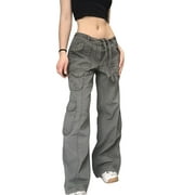 Sunisery Y2K Women's Indie Aesthetics Vintage Low Waist Pants Rise Flare Jeans Grunge Fairy Denim Trousers Retro