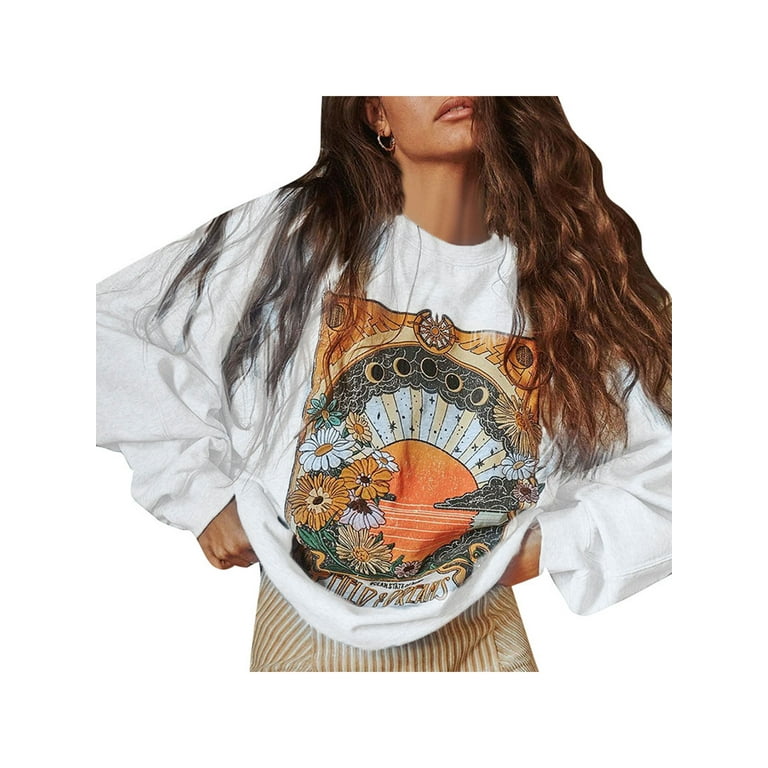 Sunisery Y2k Aesthetic Graphic Sweatshirt for Women Teen Girls Crewneck  Vintage Oversized Pullover Preppy Topsm 90s Clothing 