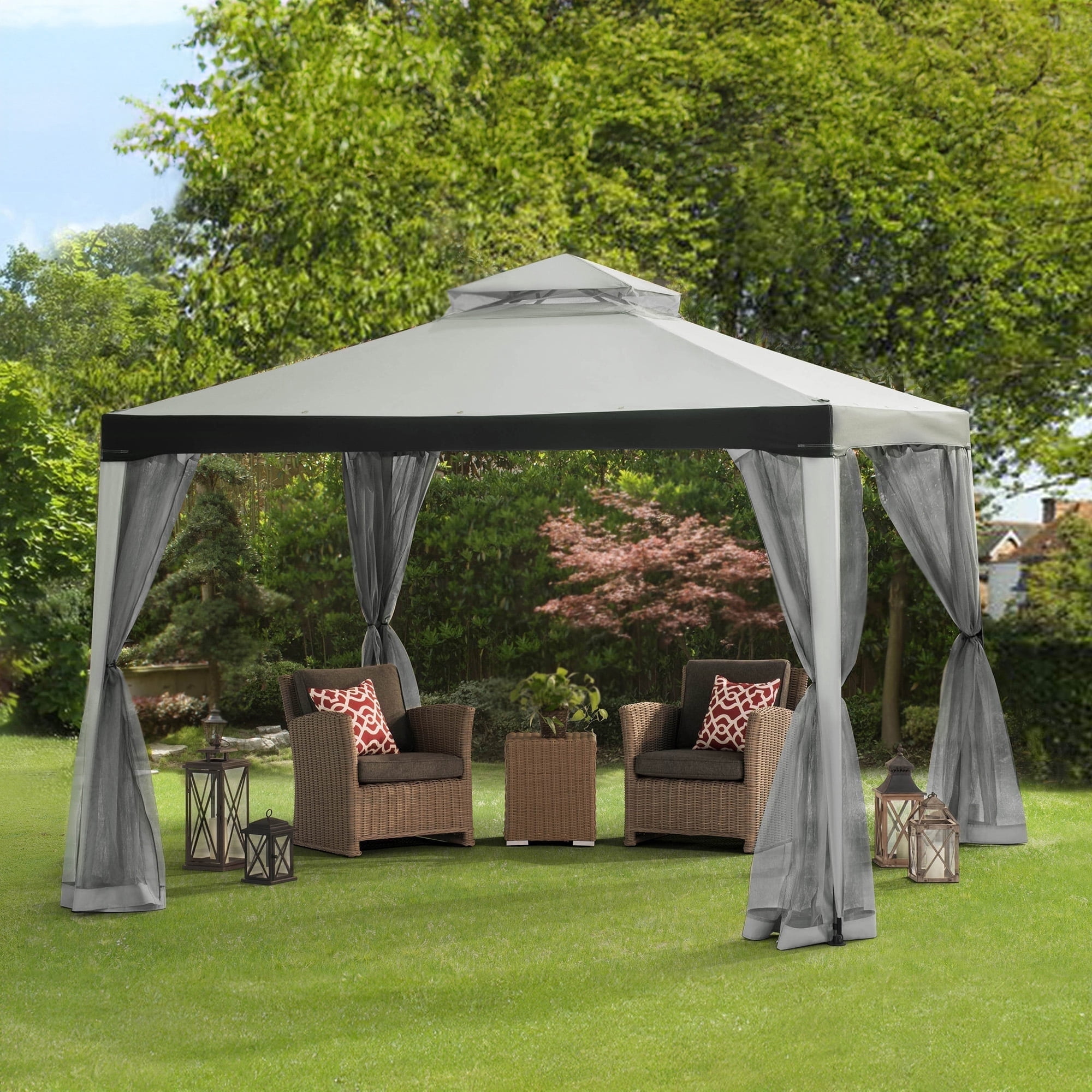 Sunjoy 10x10 Grey Steel Frame Gazebo with Mesh Netting