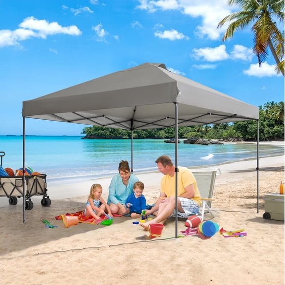 Sunjoy 10ft. x 10ft. POP UP Gazebo, Easy up, with Detachable LED Light, Remote Control, with Carry bag, Gray