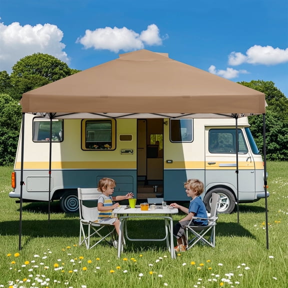Sunjoy 10ft. x 10ft. POP UP Gazebo, Easy up, with Detachable LED Light, Remote Control, with Carry bag, Taupe