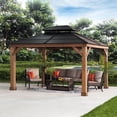thumbnail image 1 of Sunjoy 11' X 13' Cedar Framed Wood Gazebo with Black Double Steel Hardtop Roof Permanent Canopy for Garden, Backyard Shade, 1 of 13