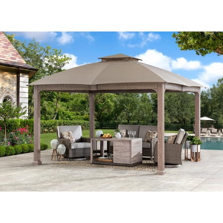 Sunjoy 11 ft. x 13 ft. Gazebo with Sunbrella Shade Fabric Canopy Roof, Outdoor Patio Steel Frame 2-Tier Soft Top Gazebo with All Aluminum Posts,5 Years Non-Fading