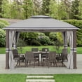 thumbnail image 1 of Sunjoy 11 x 13 ft. Gazebo with 2-Tier Gray Canopy Roof, Outdoor Steel Frame Soft Top Gazebo with Netting and Curtains, 1 of 12