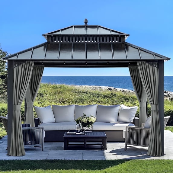 Sunjoy 12x10 Hardtop Rectangular Gazebo Grey,Kingston Series