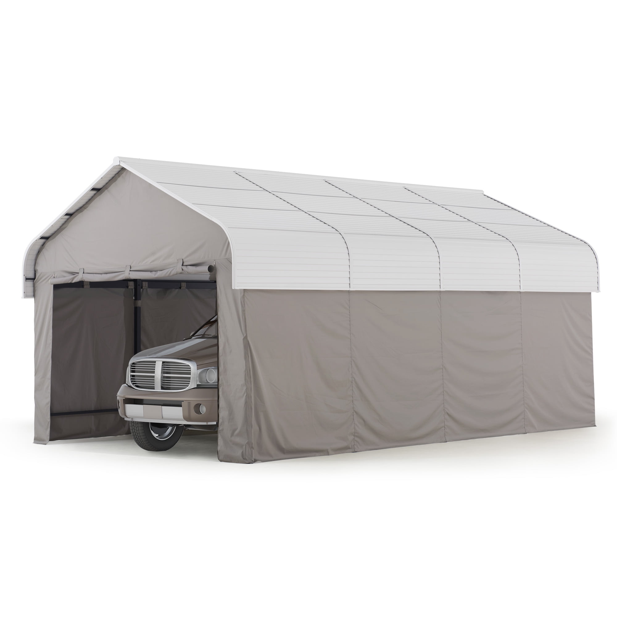 12' x 20' White Portable Carport Kit with Fabric Enclosure