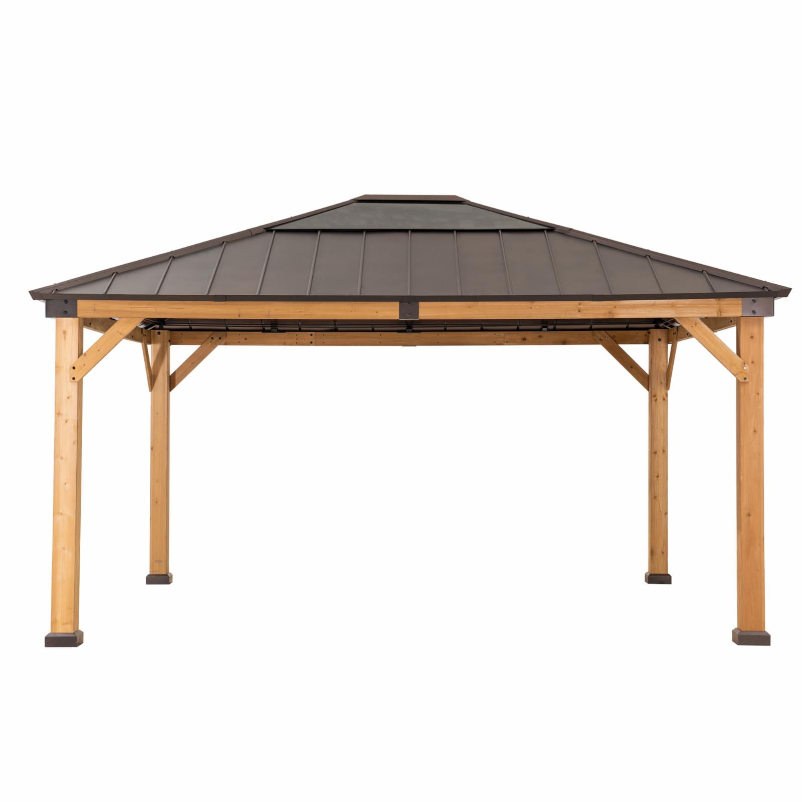 Cedar Framed Gazebo with Brown Steel Hardtop and Skylight