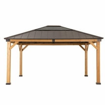 Sunjoy 13 ft. x 15 ft. Patio Cedar Framed Gazebo with Brown Steel and Polycarbonate Hip Roof Hardtop