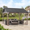 thumbnail image 1 of Sunjoy Hardtop Gazebo 13 x 13 ft. Outdoor Galvanized Steel Gazebo with Metal Gable Roof and Ceiling Hook, Suit for Patio and Backyard, Black, 1 of 12