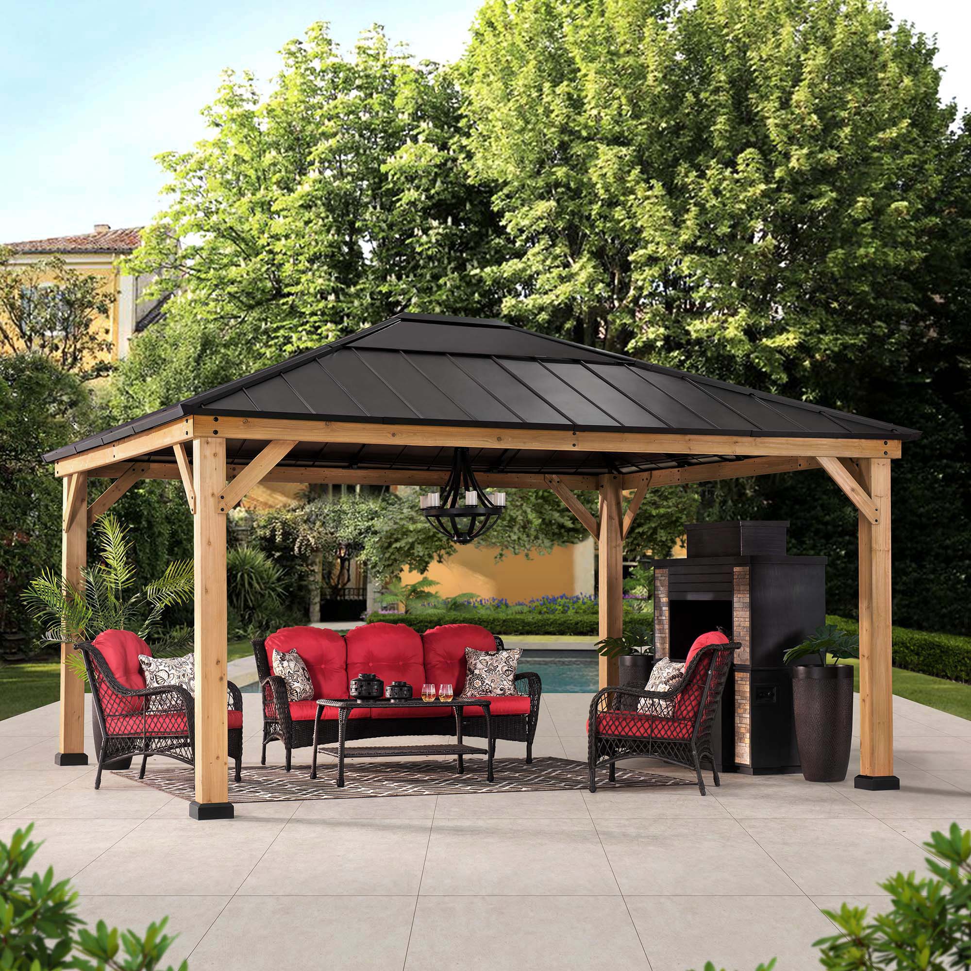 Sunjoy 13' x 15' Hardtop Black Rectangle Gazebos