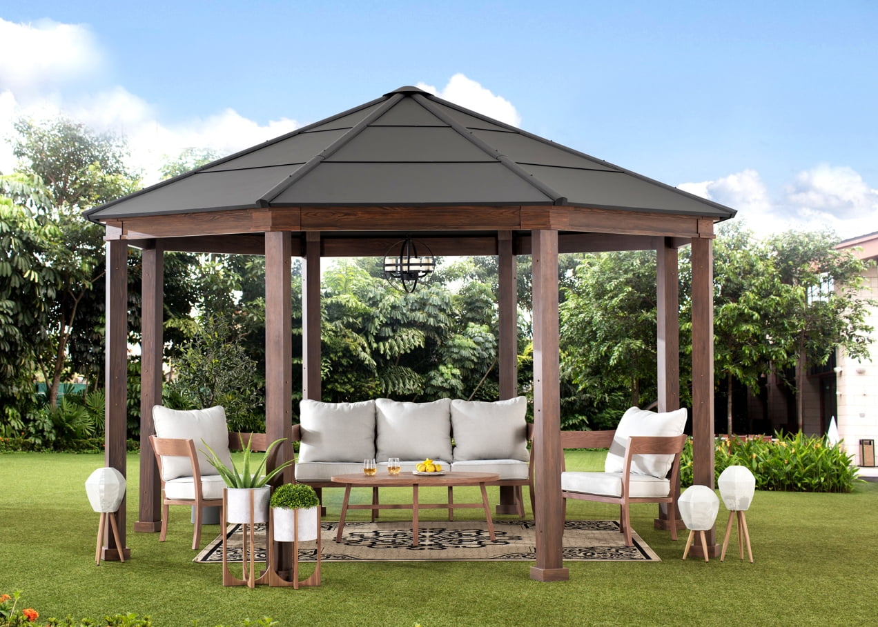 Daybreak 15 ft. Brown Steel Hardtop Patio Gazebo