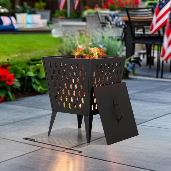 Sunjoy 18 in. Hartefeld Fire Pit, Steel Outdoor Patio Fire Pit Wood Burning Backyard Fire Pit with PVC Cover and Fire Poker