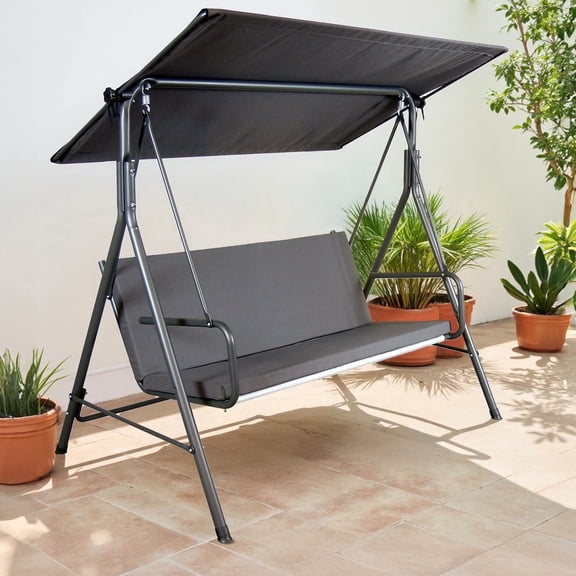 Made in Italy SUNJOY Outdoor Porch Swing, 2 Seat Patio Metal Swing with Adjustable Canopy