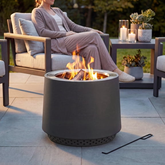Sunjoy 21in. Argyle Low-Smoke Wood Firepit Grey