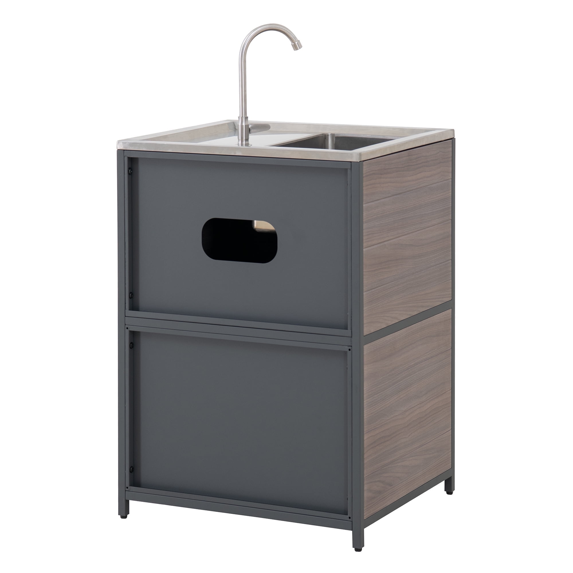 Stainless Steel and Wood Grain Freestanding Outdoor Kitchen Sink