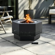 Sunjoy 28 In Smokeless Fire Pit with Removable Ash Pan, Outdoor Portable Wood Burning Fireplace with PVC Cover and Fire Poker ,Ideal for Camping, Bonfire, and Backyard, Black
