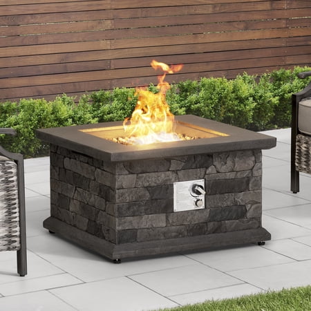 Sunjoy 28 in. Smokeless Firepit Outdoor Propane Gas Slate Square LP Fire Pit Table with Propane Tank Bracket and Lava Rocks