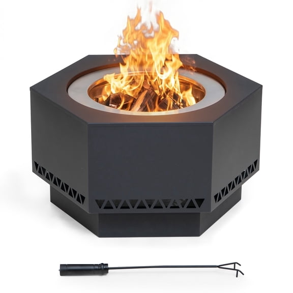 Sunjoy 28in. Lawrence V.1B Hexagonal Low Smoke Firepit Grey