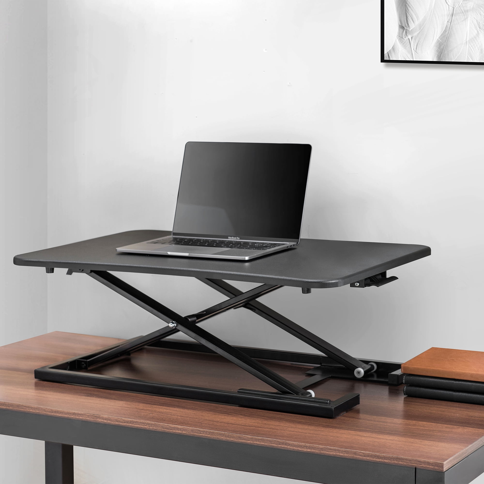 Sunjoy 29 Black Height Adjustable Folding Sit to Stand Ultra Slim Tablet Desktop Riser for Monitor Screen or Laptop