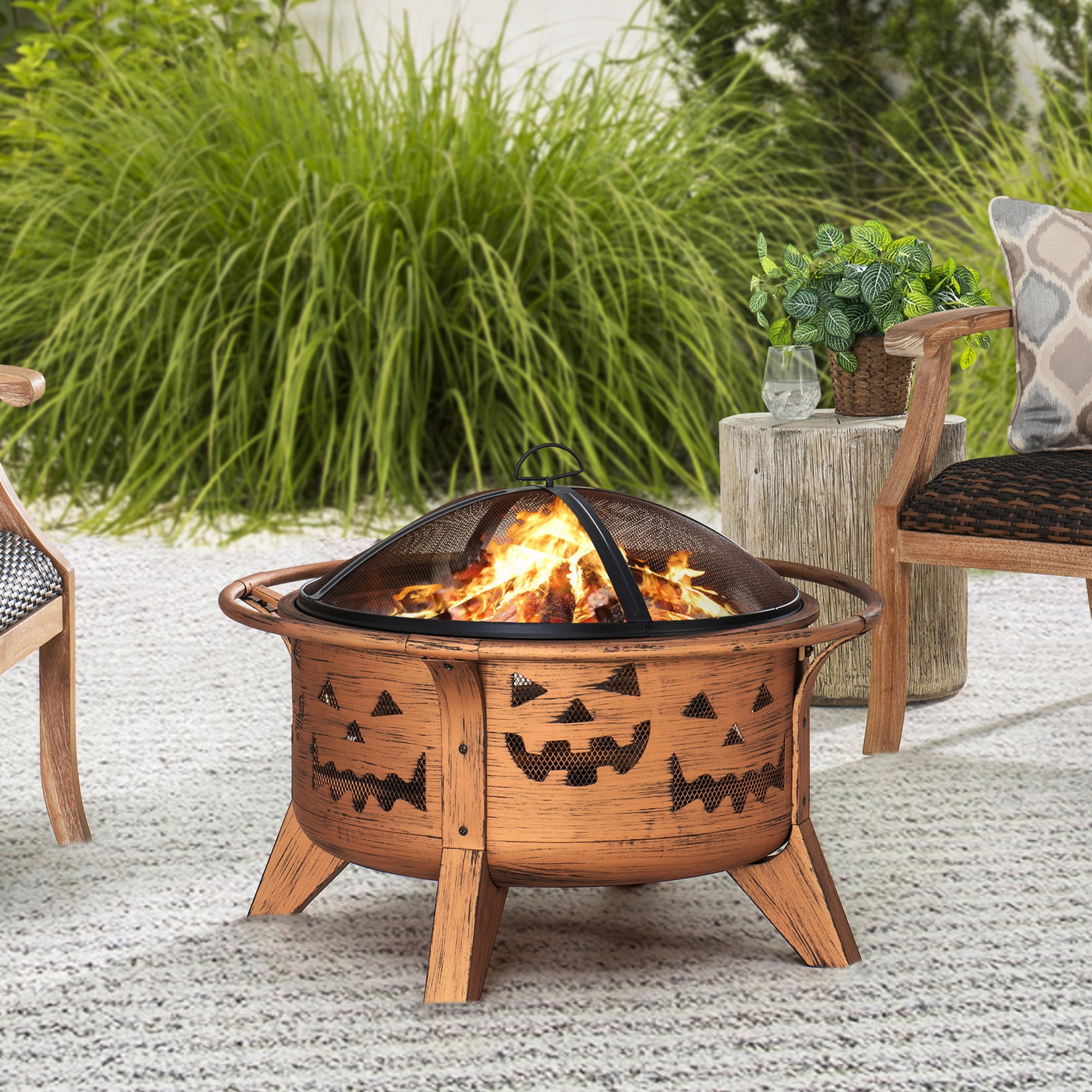 Round wood 2024 fire pit table