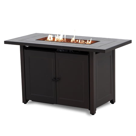 Sunjoy 44" Propane Fire Pit for Outside Rectangular Ceramic Tile Table Top Gas Smokeless Fire Pits Table with Lid and Lava Rocks