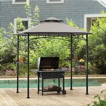 Sunjoy 5 ft. x 8 ft. Outdoor Black Steel 2-tier Grill Gazebo ,Outdoor BBQ Canopy Shelter with Gray and Black Canopy