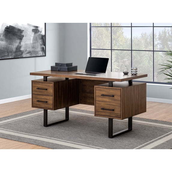 Sunjoy 60 Inch Home Office Desk Computer Work Desk with Drawers ,Modern Study Writing Desk with Storage