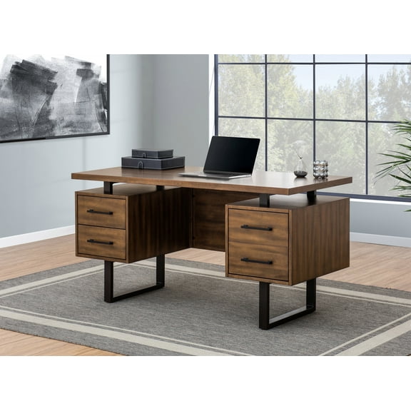 Sunjoy 60 Inch Home Office Desk Computer Work Desk with Drawers ,Modern Study Writing Desk with Storage