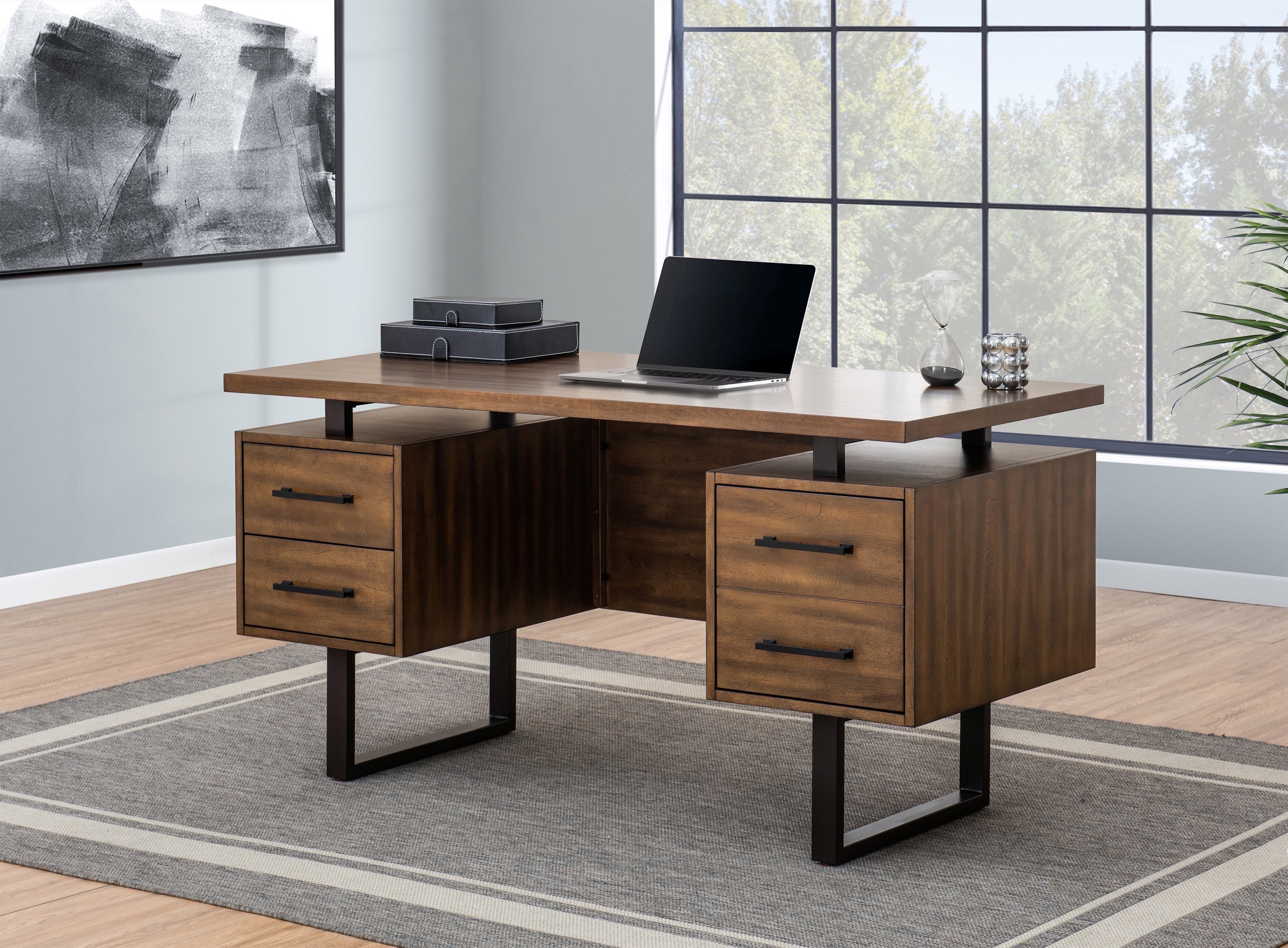 Sunjoy 60 Inch Home Office Desk Computer Work Desk with Drawers ,Modern ...