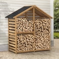 thumbnail image 1 of Sunjoy 69" Firewood Log Rack, Large Capacity Outdoor Solid Cedar Wood Firewood Storage Rack with Black Asphalt Roof and 2-Tier Shelf for Patio and Backyard, 1 of 9