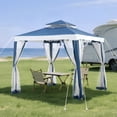 thumbnail image 1 of Sunjoy 8’ x 8’ Outdoor Patio Gazebo, Outdoor Backyard Modern 2-Tier Steel Frame Soft Top Gazebo with Mesh Netting - Navy Blue & White, 1 of 12