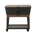 thumbnail image 1 of Sunjoy 80-Quart Wood Grain Finish Metal Rolling Ice Chest Cooler Cart with Storage Shelf, Steel Bottle Opener, and Lockable Wheels, Copper, 1 of 8