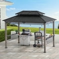 thumbnail image 1 of Sunjoy 8ft. x 12 ft. Wooden Cedar Framed Grill Gazebo with  DC Solar Power - Black, 1 of 21