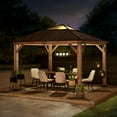 thumbnail image 1 of Sunjoy Aleah Outdoor Patio 11 ft. x 11 ft. Cedar Framed Gazebo with Brown Steel and Polycarbonate Hip Roof Hardtop, 1 of 13
