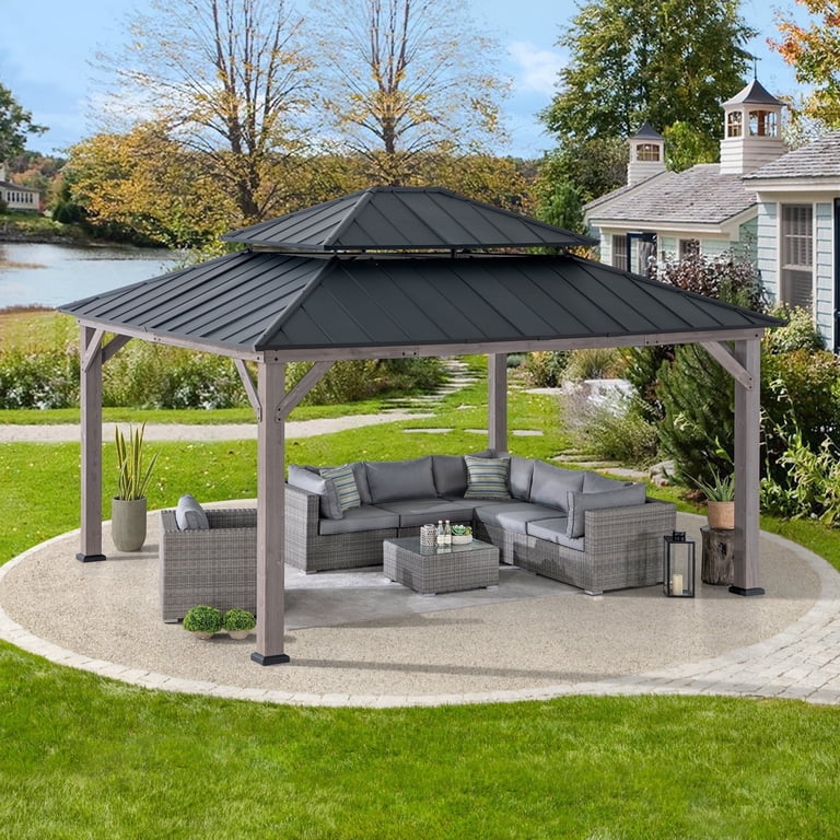 Sunjoy Archwood 13x15 ft. Cedar Wood & Metal Outdoor Hardtop