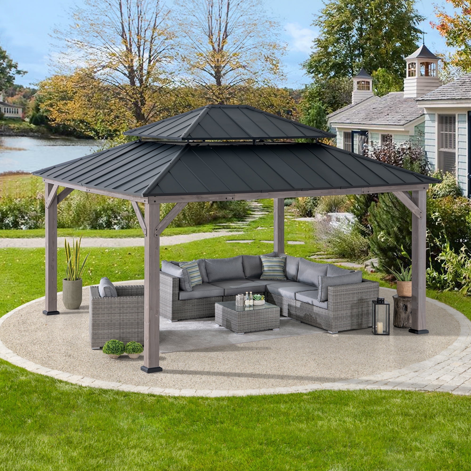 Sunjoy Archwood 13x15 ft. Cedar Wood & Metal Outdoor Hardtop