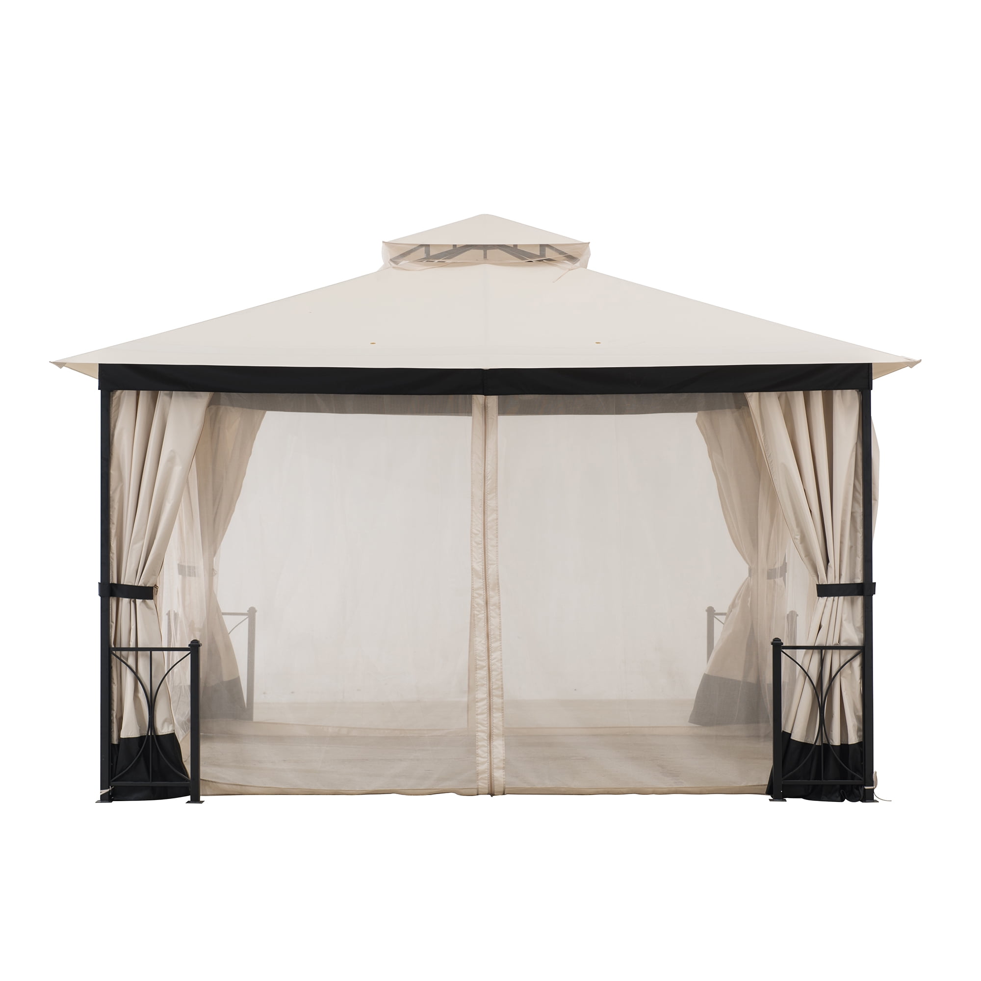 Beige and Black Weather-Resistant Mosquito Netting for 11x13 Gazebo