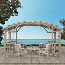 Sunjoy Bellucci 10 x 14 ft. Light Grey Outdoor Cedar Wood Framed Arched Pergola with weather-resistant canopy for Patio, Garden, Backyard Activities